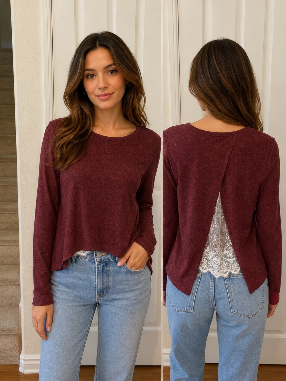 Soprano Girls Burgundy Lace Back Top – Size XL (16)​